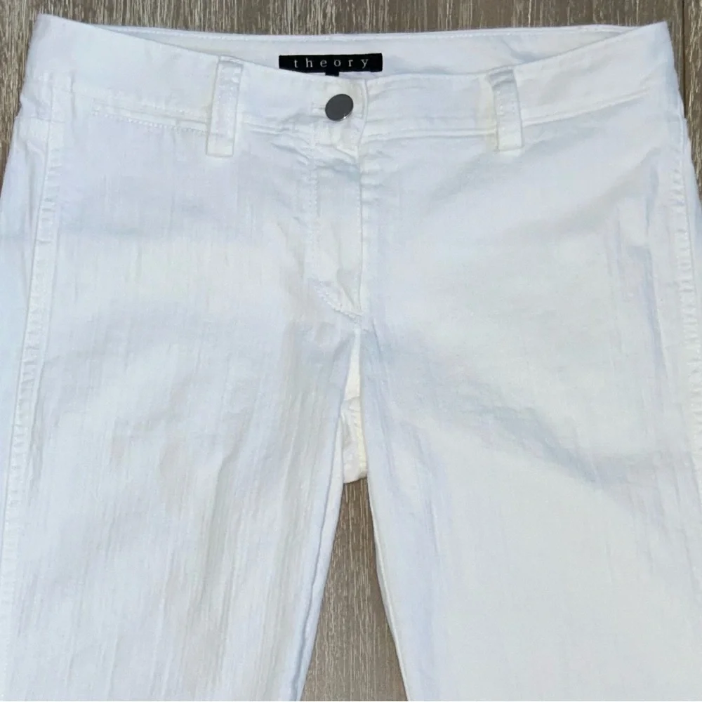 Theory Slim Ankle Pants White Stretch Zip Hem Size 0